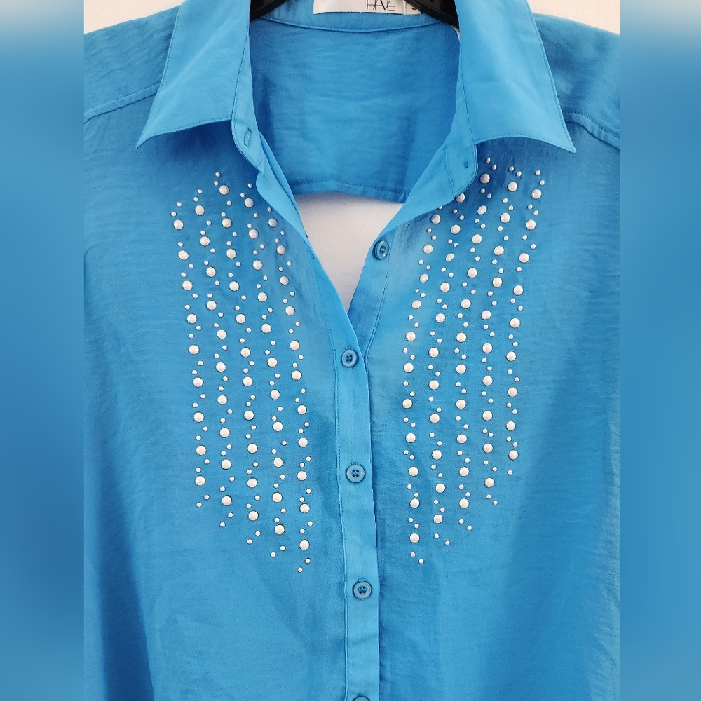 Have Blouse Womens Blue Long Sleeve Silky Soft Size Small - Picture 2 of 13